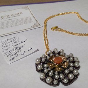 Natural Carnellian stone center simulated pearl flower pendant..